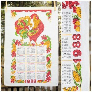 VTG 1988 Country Proud Rooster Calendar Towel Birthday Farmcore Cottagecore Gift